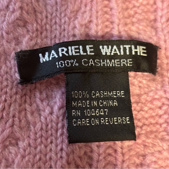 Mariele Waithe 100% CASHMERE fringed cable-knit scarf Cozy Pink Soft Girl 8X66 - Picture 7 of 13